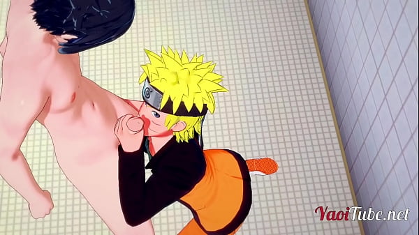 Naruto Yaoi - Naruto et Sasuke ont des relations sexuelles dans les toilettes de l'école et jouissent dans la bouche et le cul. Tarte à la crème anale à cru 1/2