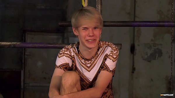 Tied up slim twink gets dick sucked and jerked off by master