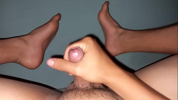 Foot fetish masturbation with a lot of semen